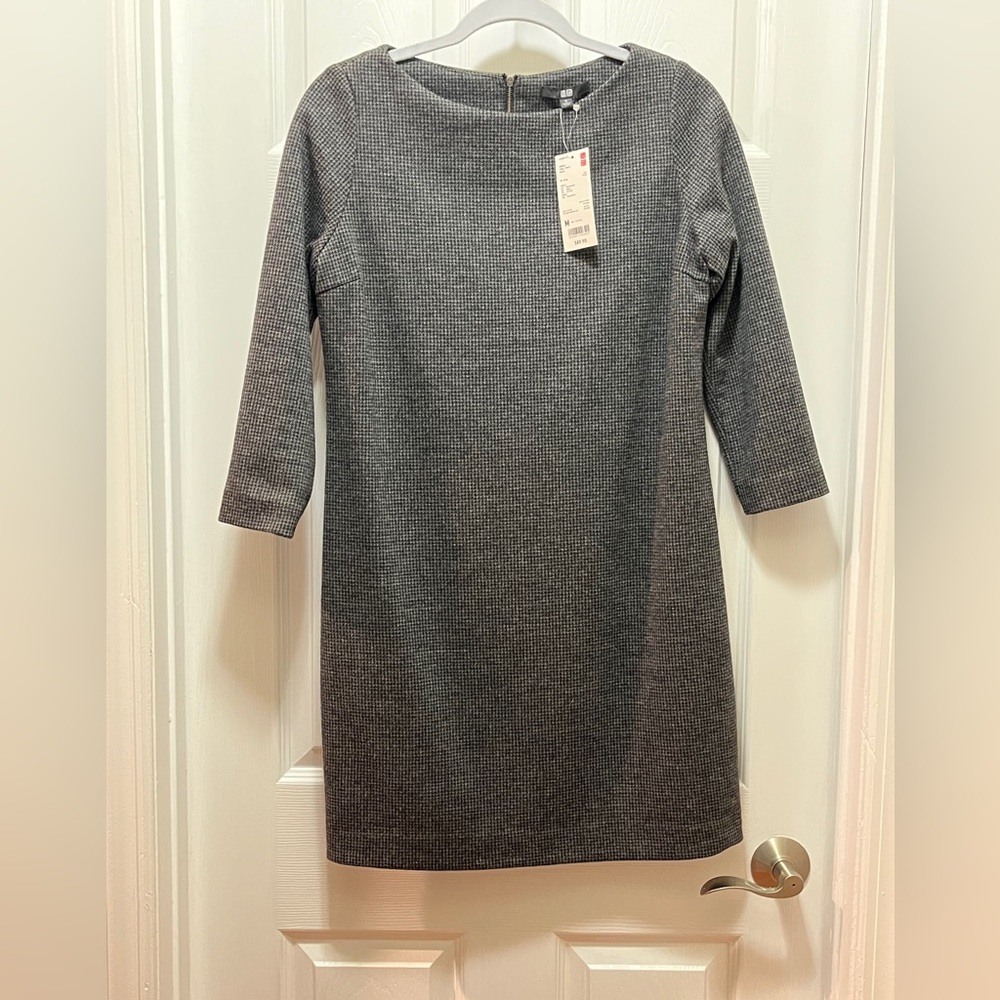 NEW Uniqlo Gray Houndstooth Ponte Dress